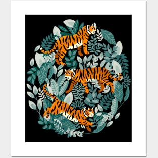 Bengal Tiger Teal Jungle Posters and Art
